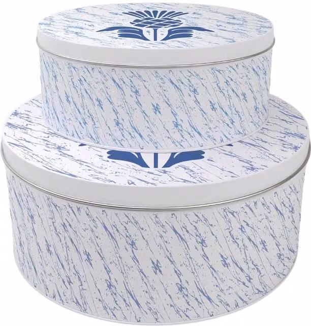 Purely Home Round Scottish Thistle Cake Tin Set in Blue and White