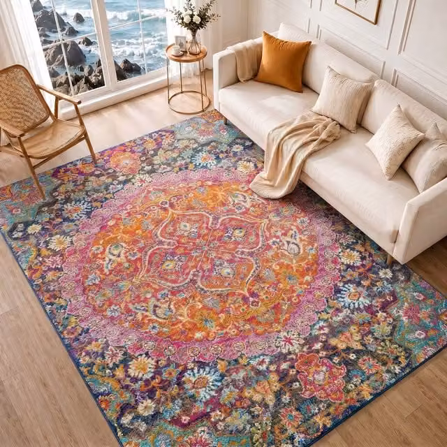Livabliss Harput Vintage Boho Living Room Rug in Red, Orange, Blue and Grey, W: 120 cm, L: 170 cm – 1