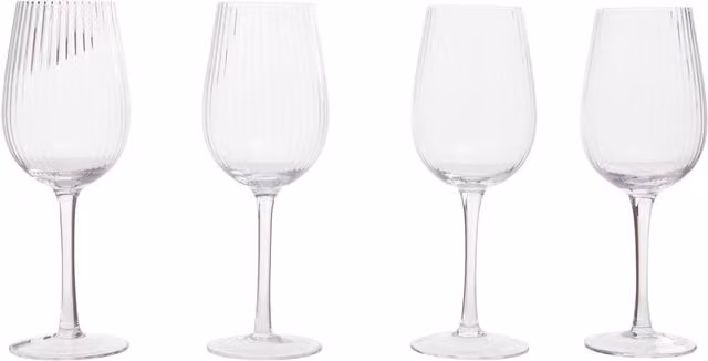 Orsina Fluted Design Set of Four Clear Glass Wine Glasses