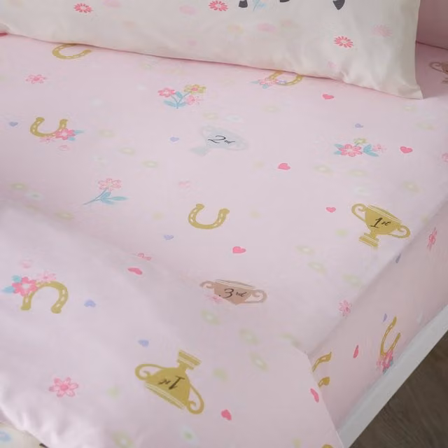 Catherine Lansfield Happy Horses Pink Fitted Sheet W/D/H: 70 x 140 x 15 cm
