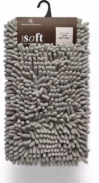 GAVENO CAVAILIA Grey Chenille Microfibre Non-Slip Bath Mat, W: 50 cm, D: 80 cm