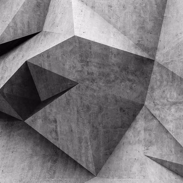 Modern Geometric 3D Concrete Wall Mural in Grey, Width: 192 cm