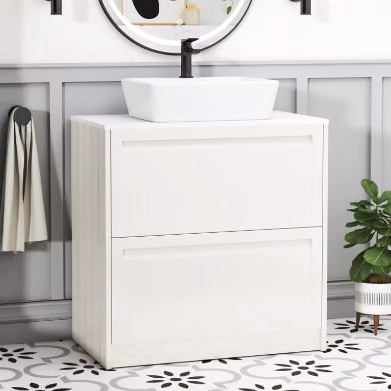 Royal Bathrooms Elmore Classic White Floor Standing Vanity Unit with 2 Drawers and Cube Basin