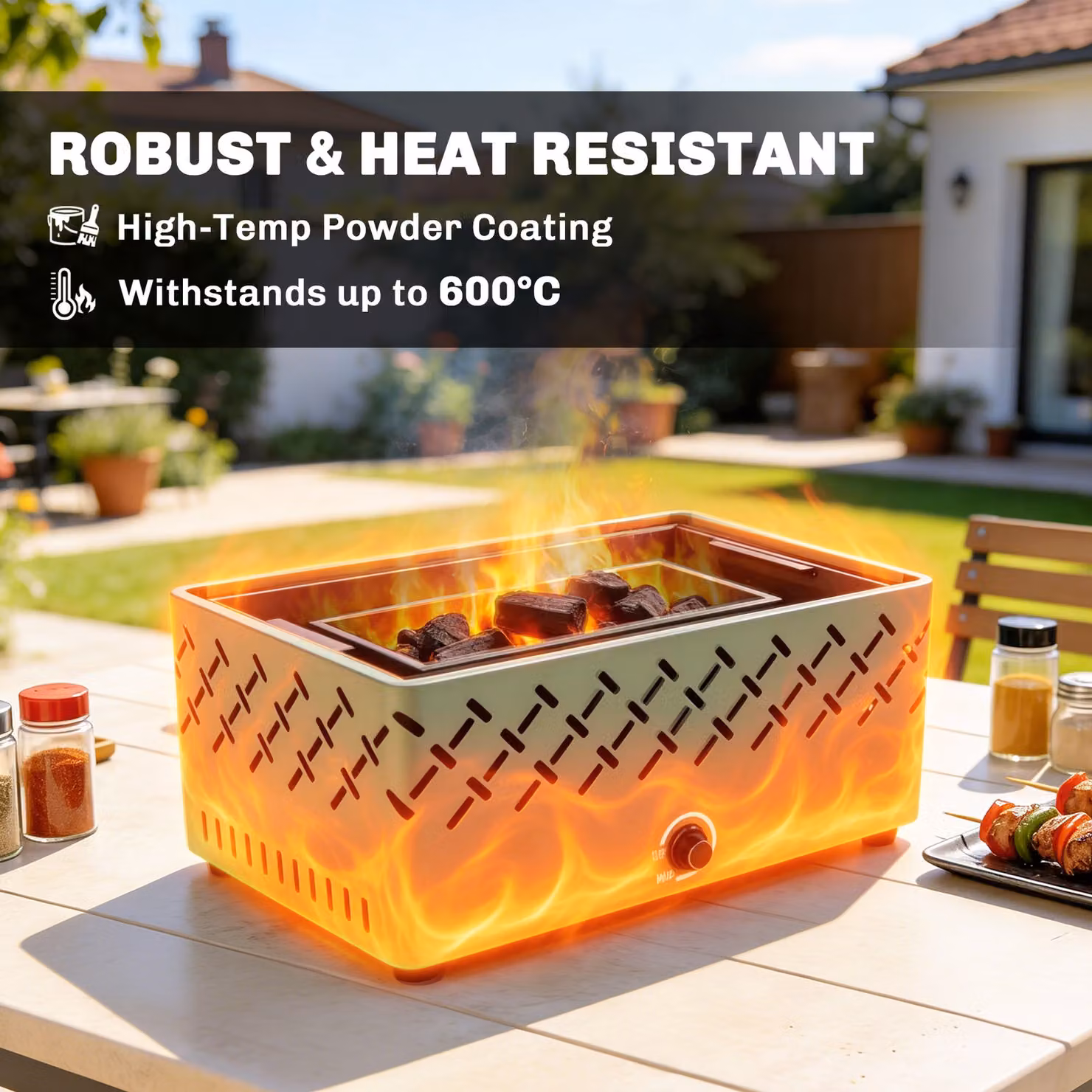 Outsunny Portable Charcoal Tabletop BBQ Grill with Built-in Fan, Green – 5