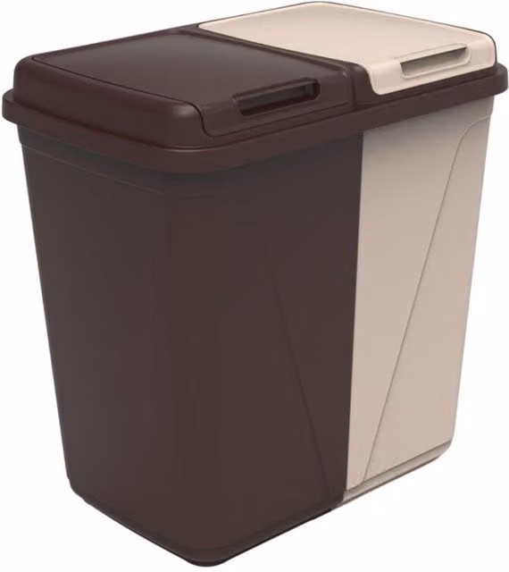 URBNLIVING Kitchen Waste and Laundry Sorting Double Bin with Flip Lid in Brown and Beige