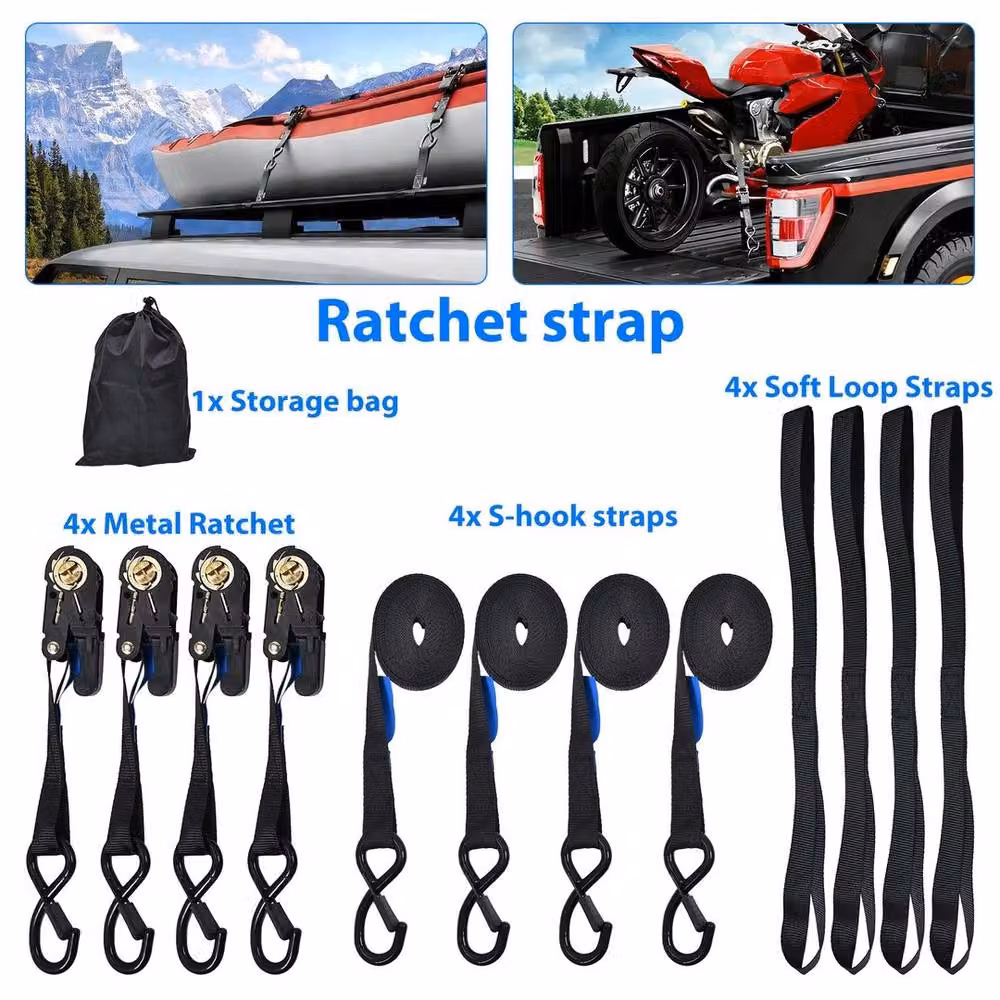 SPETLEK 4-Pack Heavy Duty Ratchet Tie Down Straps, Black, Length: 5 m – 3
