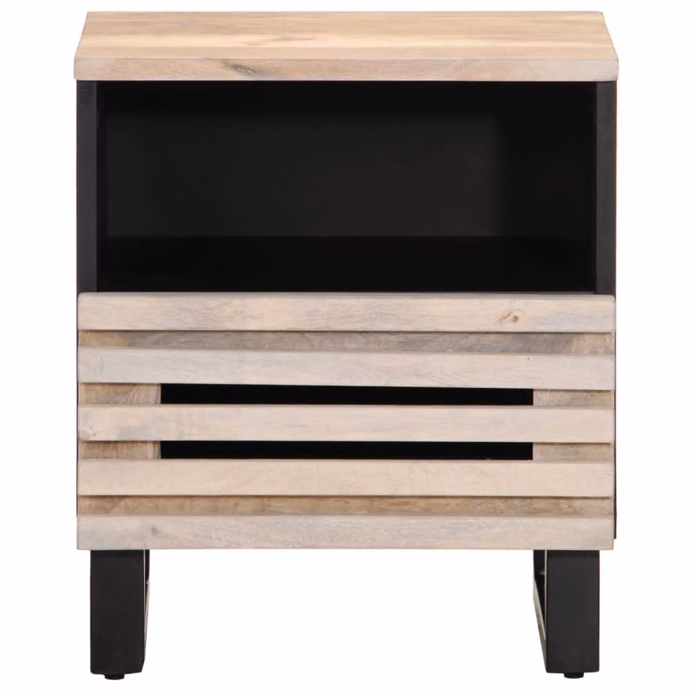 Berkfield Home Bedside Cabinet in Light Tan Bleached Mango Wood W/D/H: 40 x 33 x 46 cm – 2