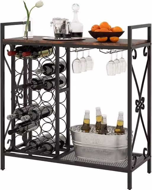 Gymax 21 Bottle Freestanding Floor Wine Rack in Brown – 1