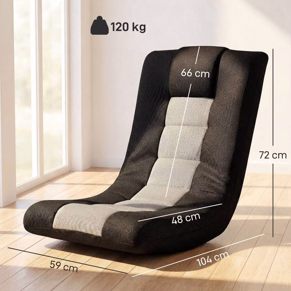 STILVORA Modern Floor Chair with 360 Degree Swivel Base and Adjustable Backrest in Black Fabric – 4