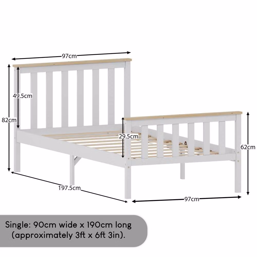 HD Designs Milan Single Solid Pine Wooden Bed Frame in White – 2