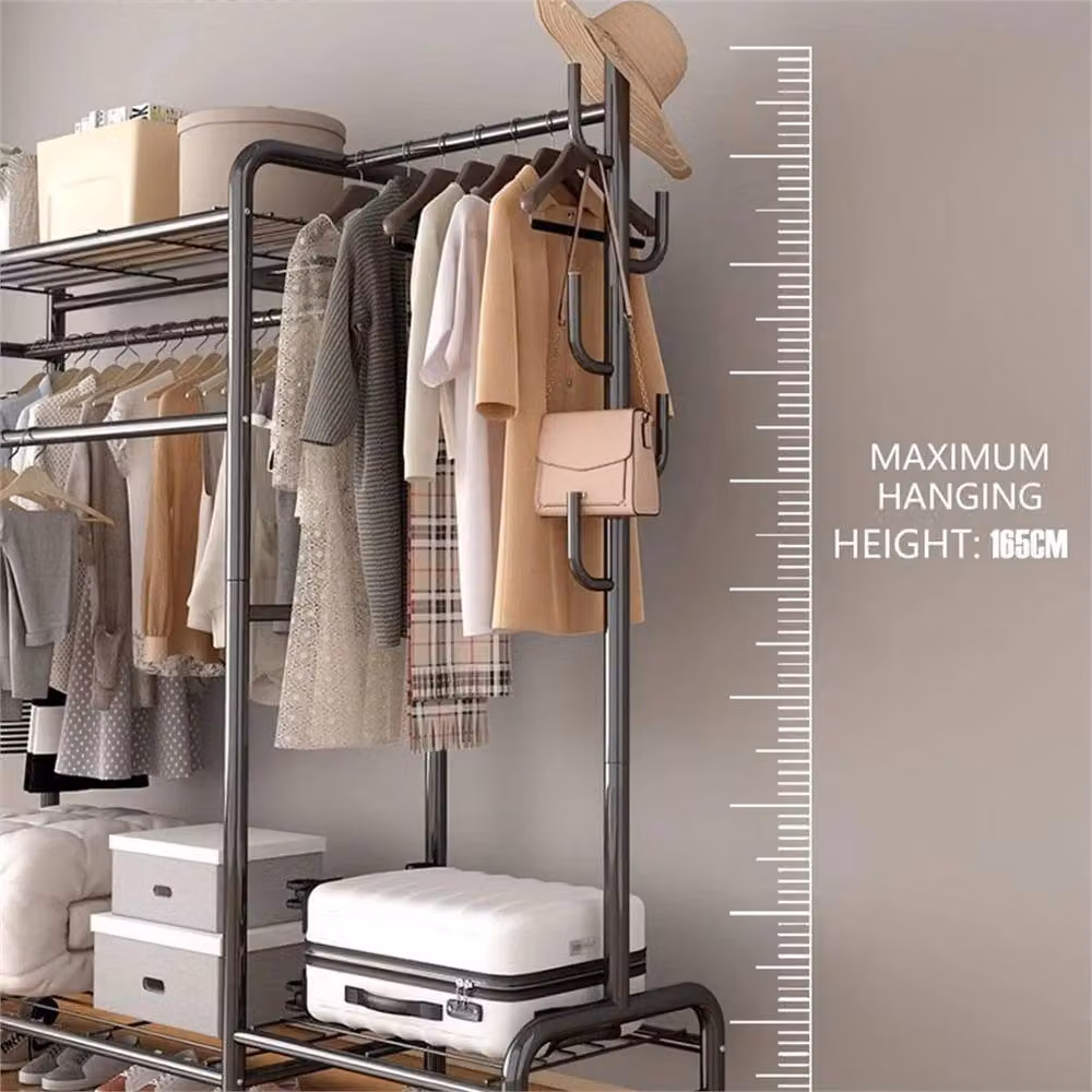 Nordara Heavy Duty Double Clothes Rail Garment Rack and Open Wardrobe Storage in Matt Black – 3