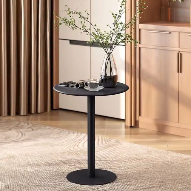 HOMCOM Modern Round Dining Table in Black with Metal Central Column, Diameter: 60 cm