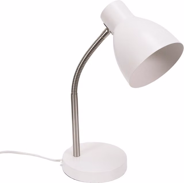 Keela Adjustable Flexi Neck White Metal and Wood Tabletop Desk Lamp