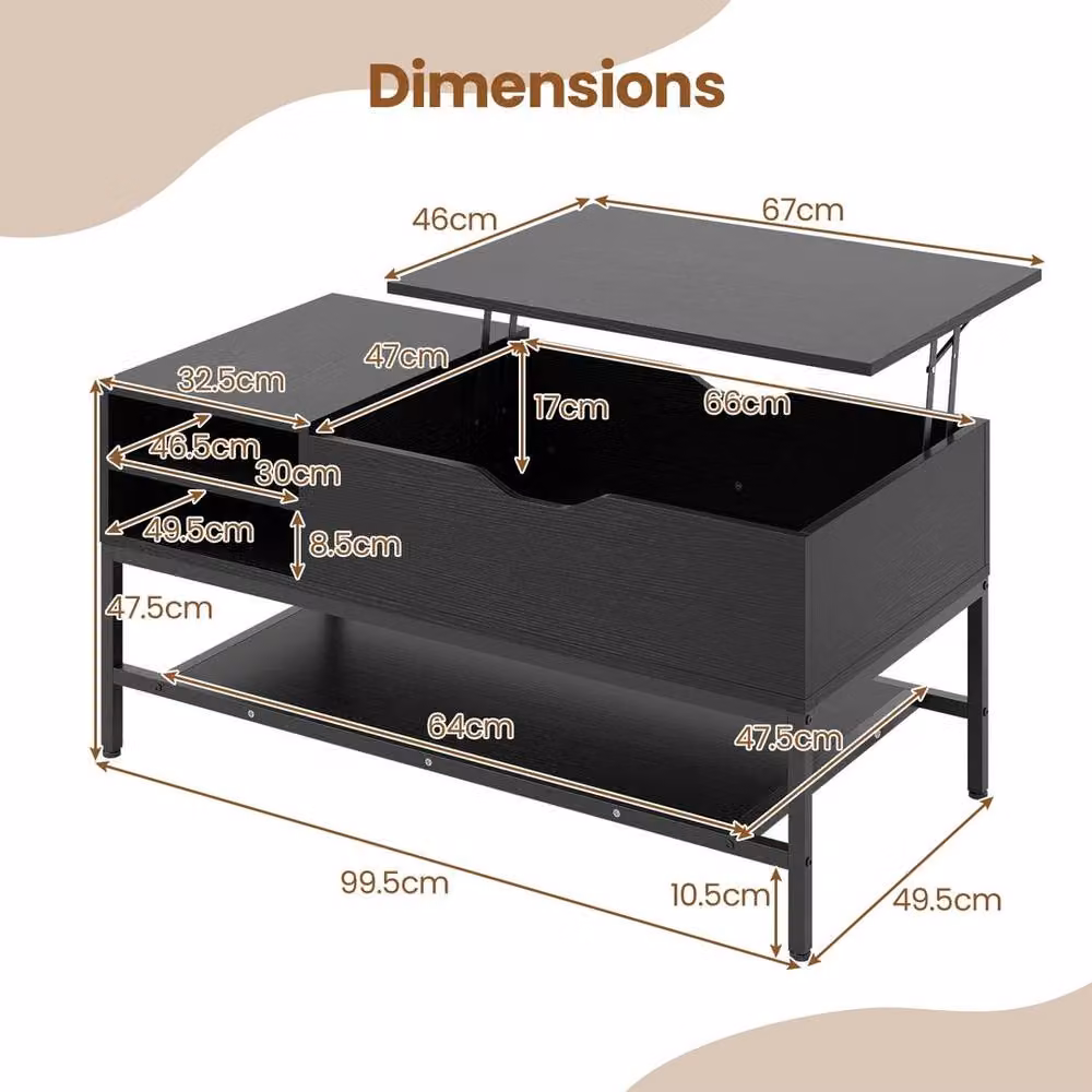 Kelvenix Modern Black Lift Top Coffee Table – 2