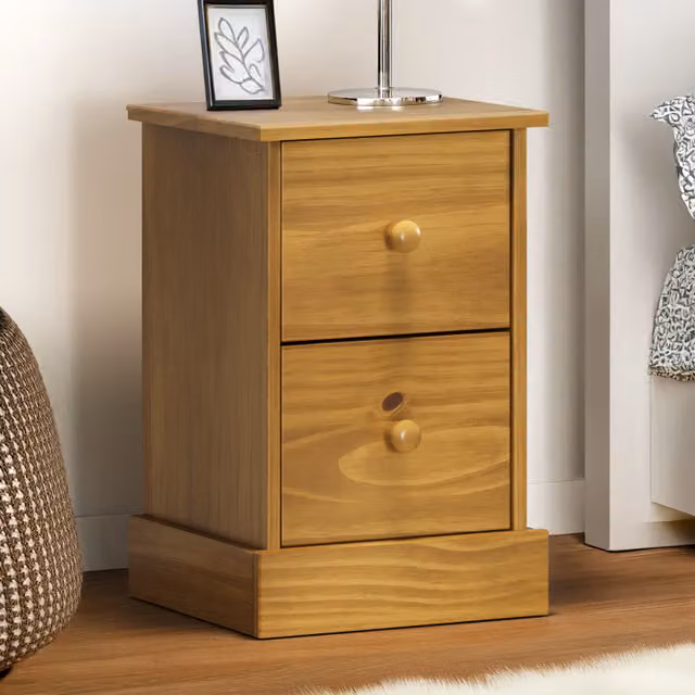 Mercers Furniture Antique Brown Rustic Solid Wood Pine 2 Drawer Bedside Cabinet Table