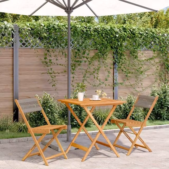 Berkfield Home 3 Piece Bistro Set in Grey Polypropylene and Acacia Wood – 1