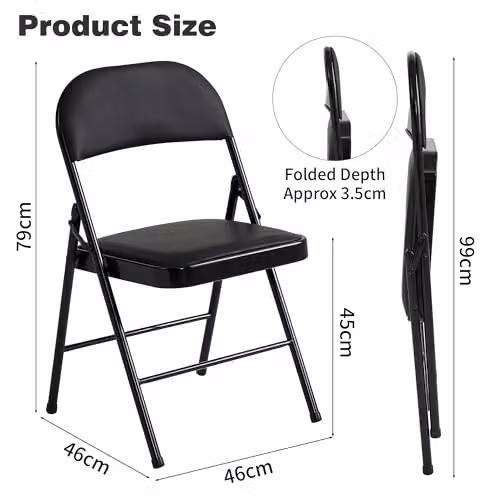 MCC Direct Set of 4 Black Faux Leather Folding Chairs with Metal Frame – 3