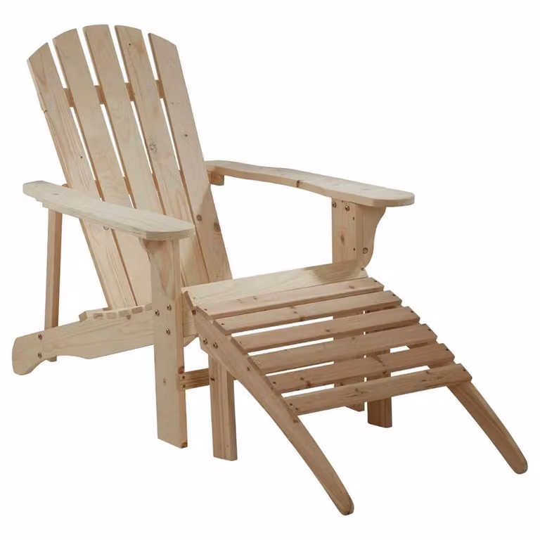 FLAVORA Set of 2 Wooden Adirondack Garden Chairs in Beige