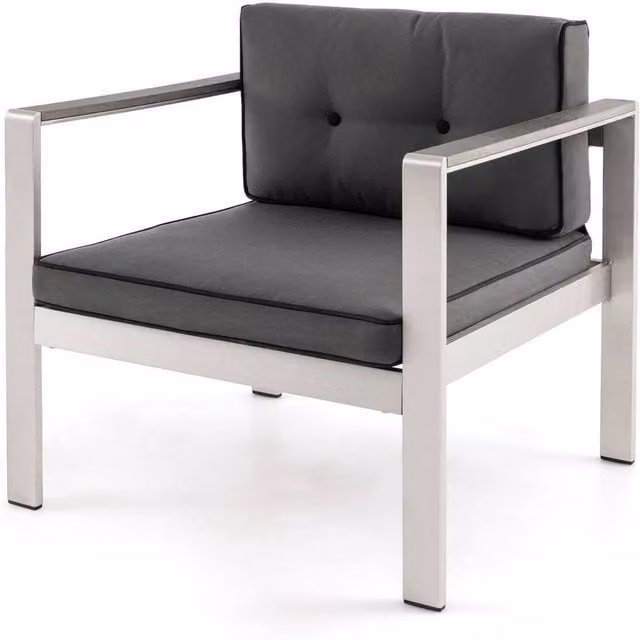 FLAVORA Powder Coated Aluminium Patio Armchair with Cushions in Grey – 1