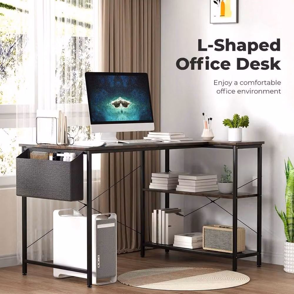 VOGREX Modern L-Shaped Corner Computer Desk in Brown, Width: 100 cm – 2