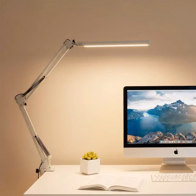 VOGREX 12W Clamp LED Desk Lamp with 3 Colour Modes in White