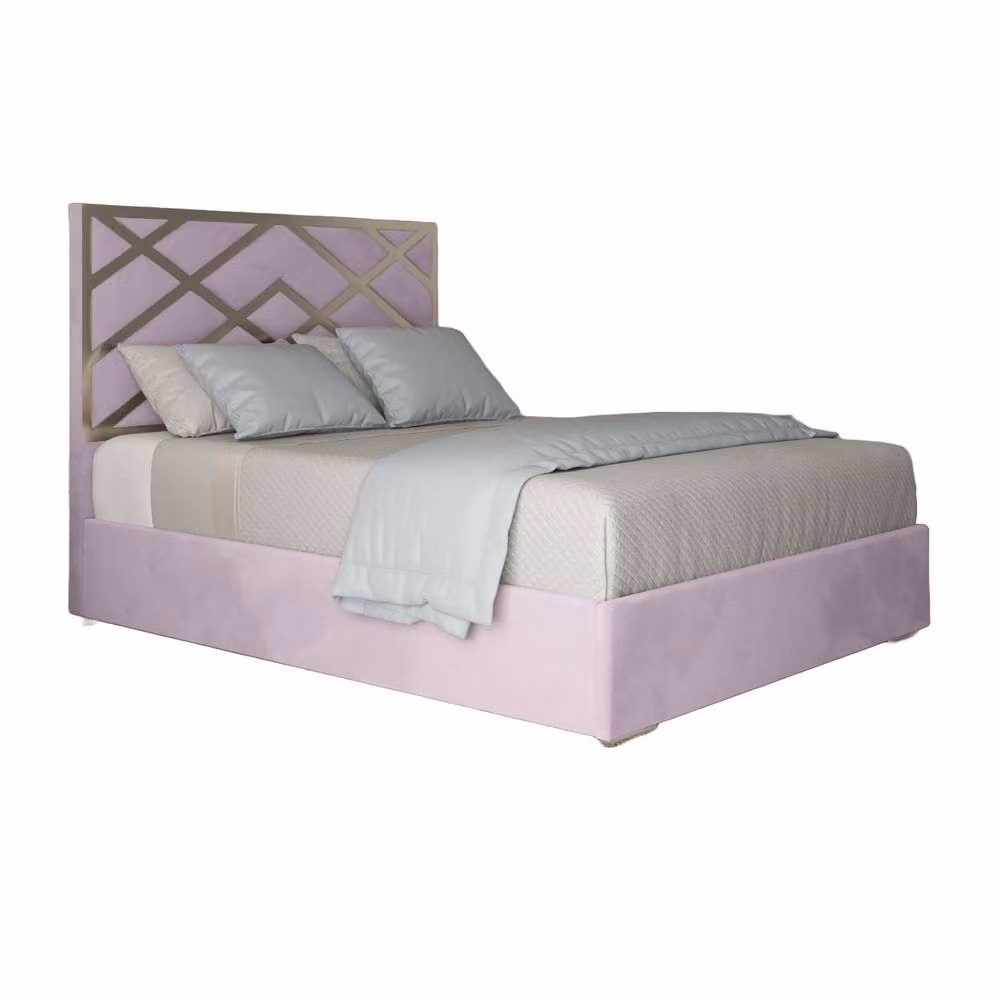 Casani Marden Upholstered Velvet Designer Bed Frame in Pink with Metal Details, Size: 180 x 200 cm – 2