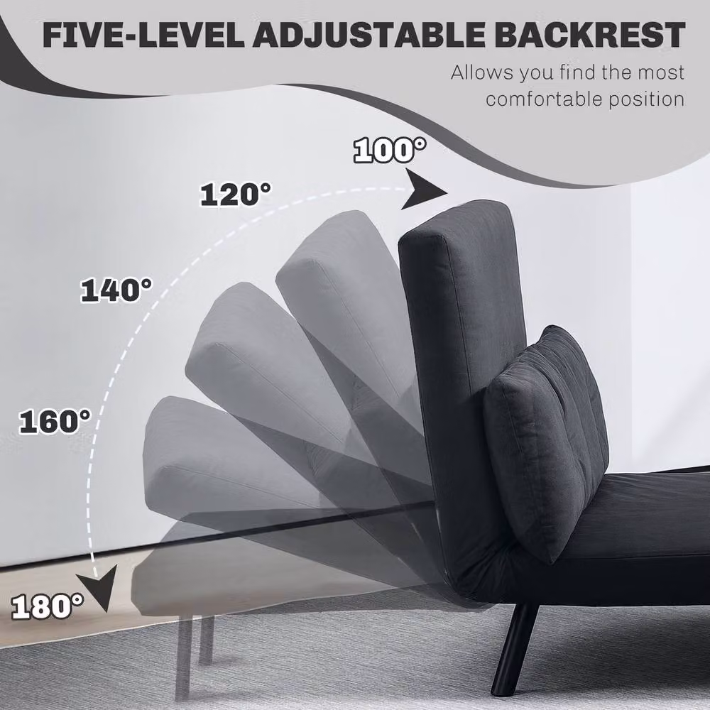 STILVORA Double Click-Clack Sofa Bed in Black Velvet with Adjustable Headrest and Scatter Cushions, 140 x 200 cm – 6