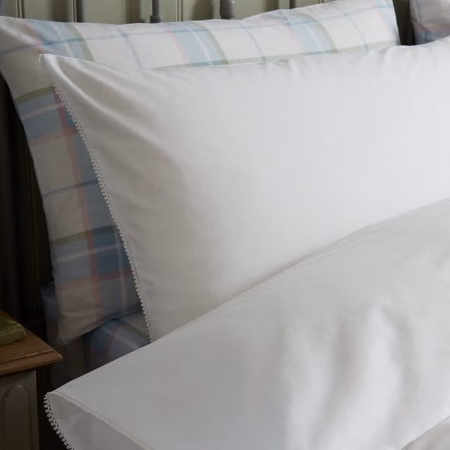 Laura Ashley Rianne White Cotton Percale Housewife Pillowcase