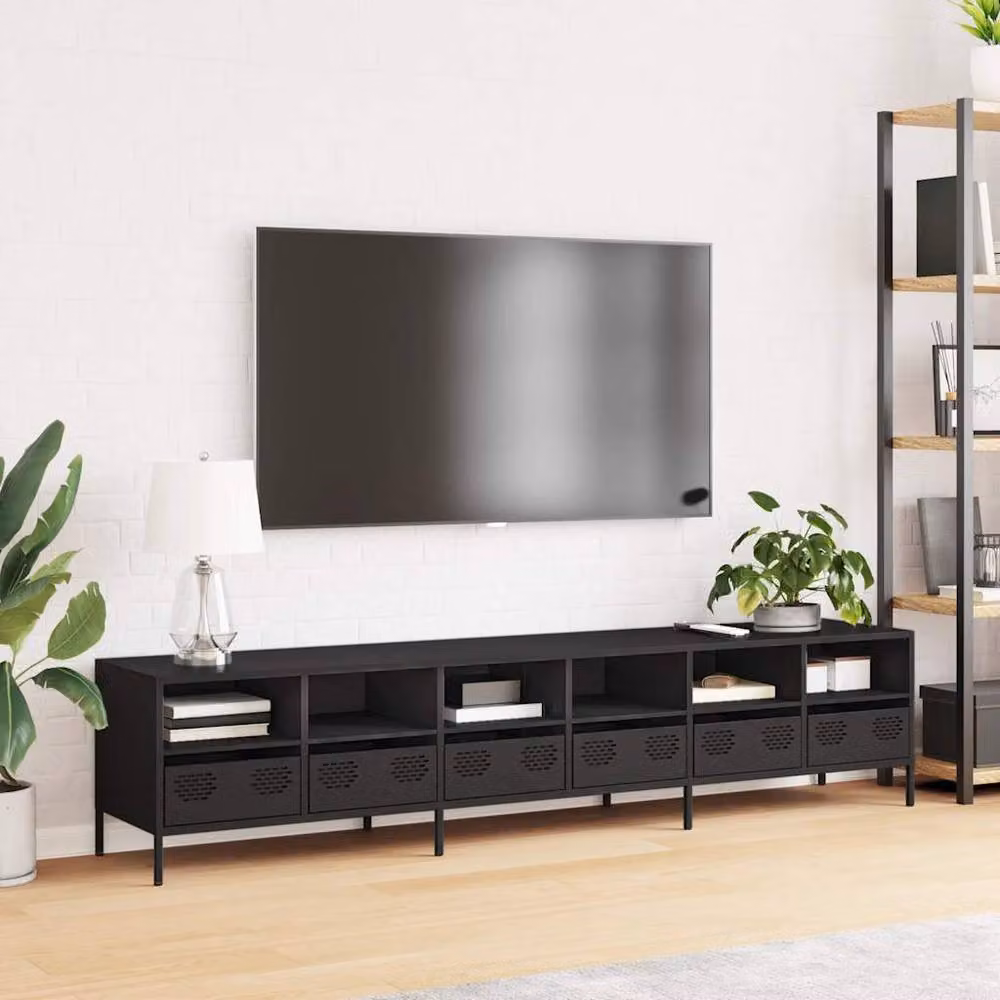 Berkfield Home Industrial Black Metal TV Cabinet W: 202 cm, D: 39 cm, H: 43.5 cm – 3