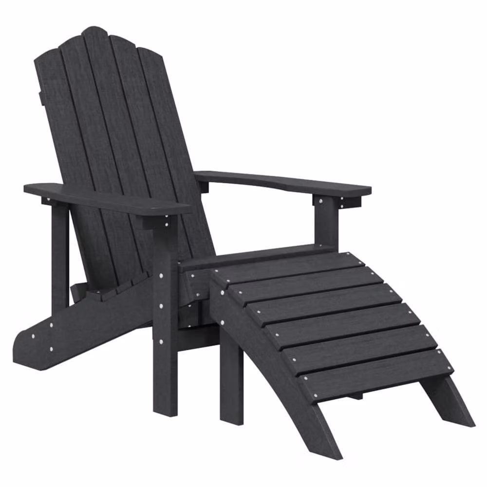 Berkfield Home Garden Adirondack Chairs with Footstool and Table in Anthracite Black HDPE – 3