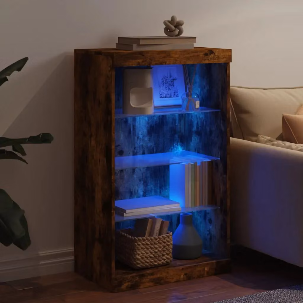 Berkfield Home Modern Smoked Oak Sideboard with Integrated LED Lights, Brown, W: 60.5 cm, D: 37 cm, H: 100 cm – 2