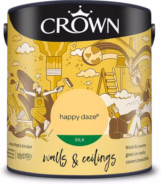Crown Happy Daze Silk Emulsion Walls and Ceilings Paint, Yellow, 2.5l