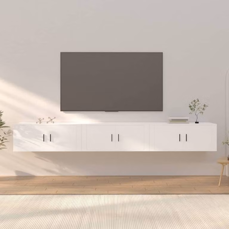 Berkfield Home Set of 3 White Wall-mounted TV Cabinets, W: 100 cm, D: 34.5 cm, H: 40 cm