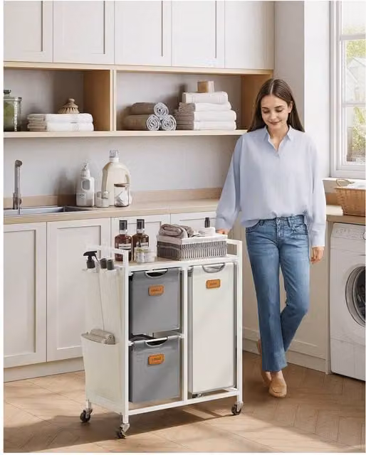 VASAGLE 2-Compartment Rolling Laundry Hamper and Sorter with Removable Bags in Grey