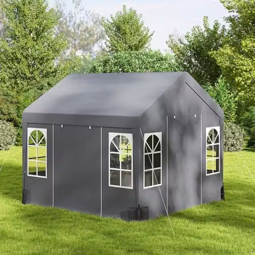 Outsunny Heavy Duty Garden Gazebo with Sides and Windows, Grey, W/D/H: 300 x 300 x 278 cm – 7