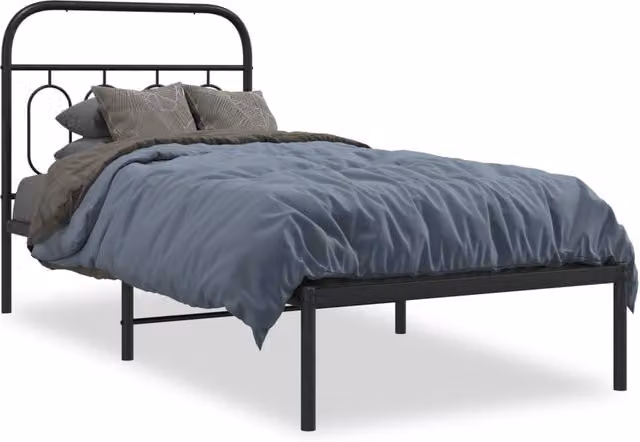 Berkfield Home Metal Bed Frame with Headboard, Black, W/D/H: 90 x 190 cm