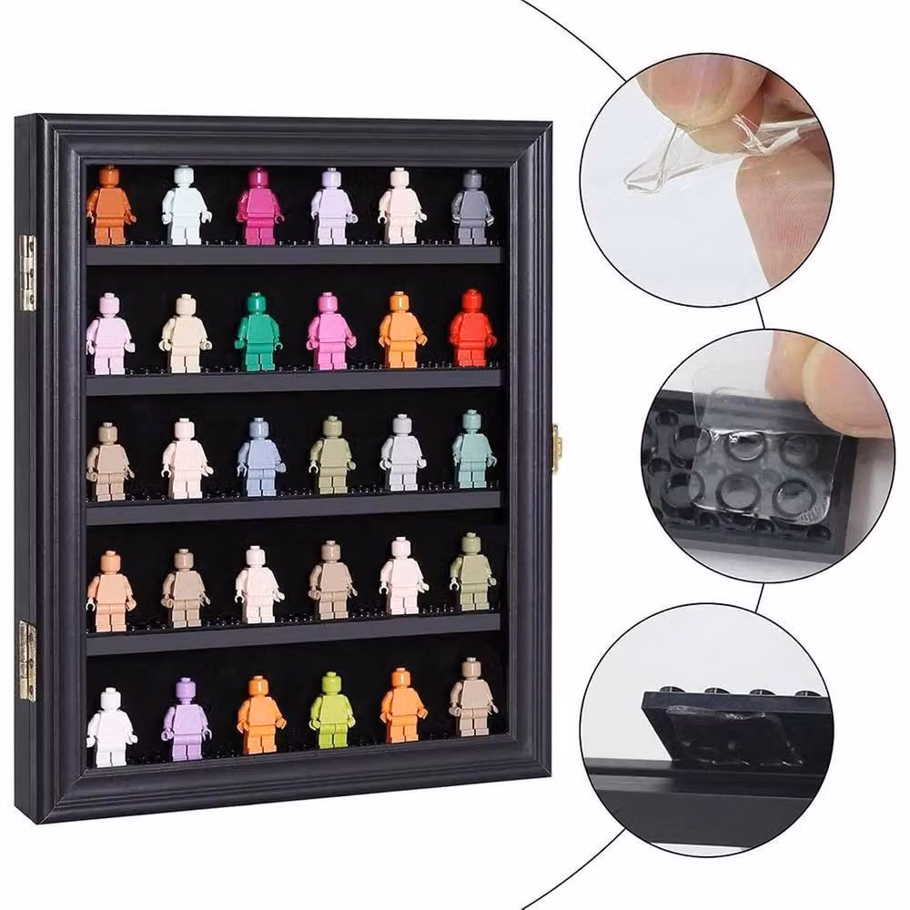 VOGREX Black and Gold Wooden Wall Mount Minifigure Display Frame Collectibles Case W/H/D: 35.0 x 27.94 x 4.60 cm – 4