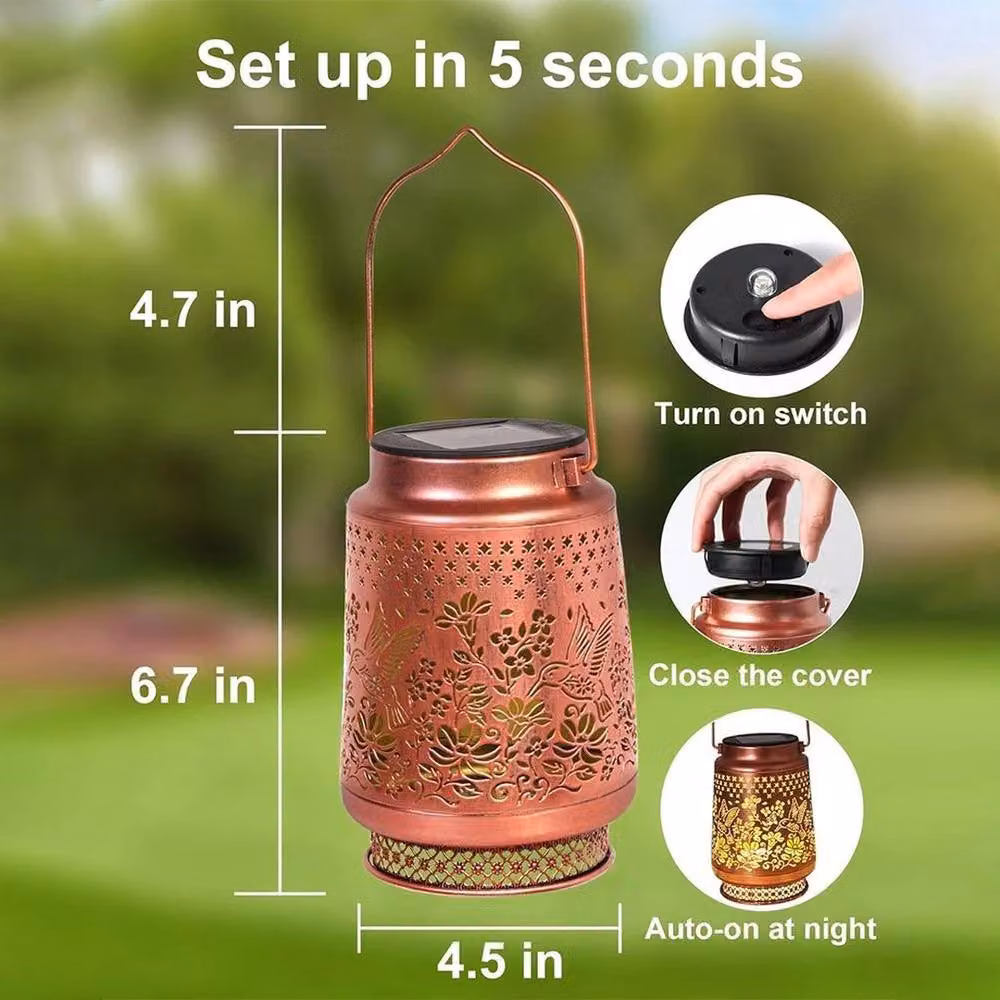 EONLION Bronze Hummingbird Solar Garden Lantern Ornament – 2