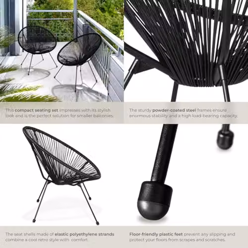 tectake Set of 2 Retro Design Garden Chairs in Black – 5