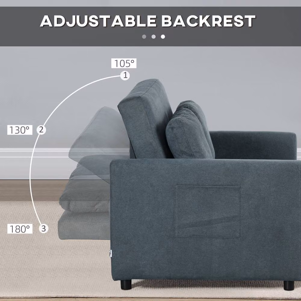 STILVORA 2 Seater Grey Velvet Click Clack Sofa Bed with Solid Wood Frame and Removable Covers – 5