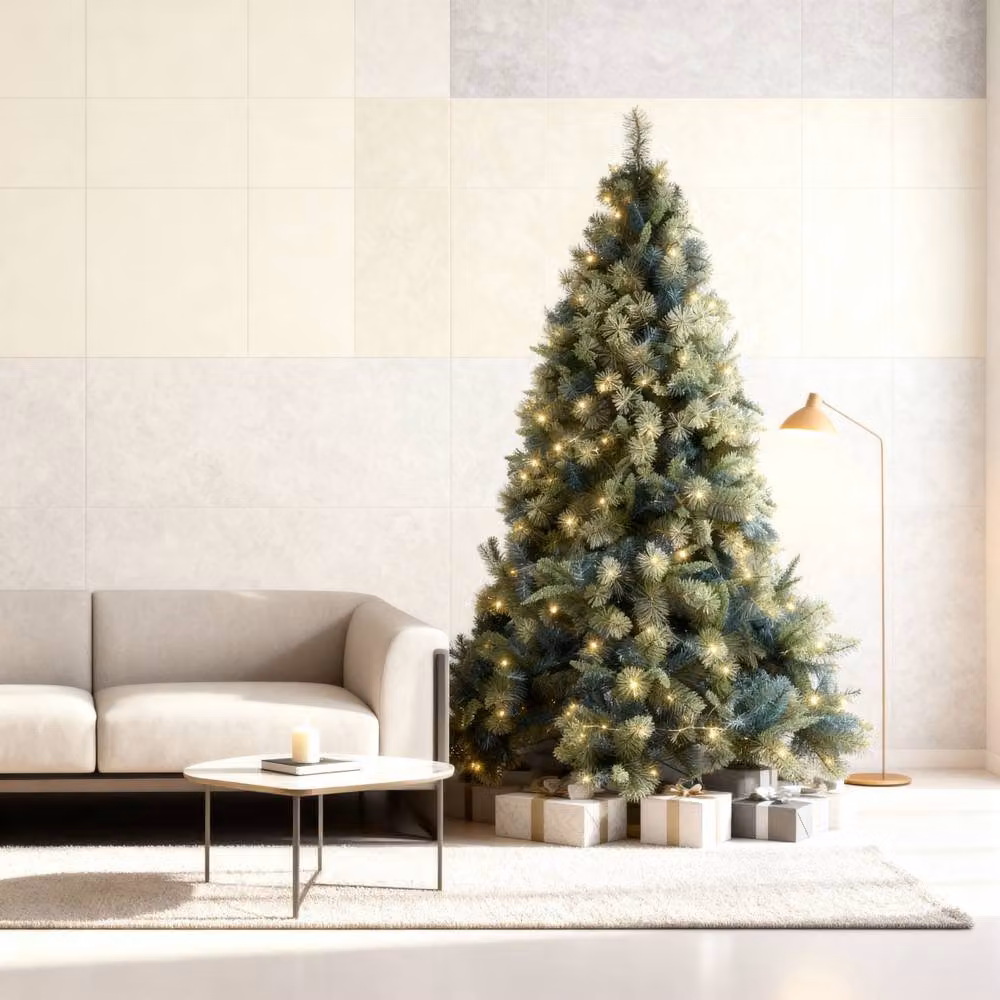 Shatchi 8ft Pre-Lit Kentucky Pine Artificial Green Christmas Tree with Warm White LED Lights – 5