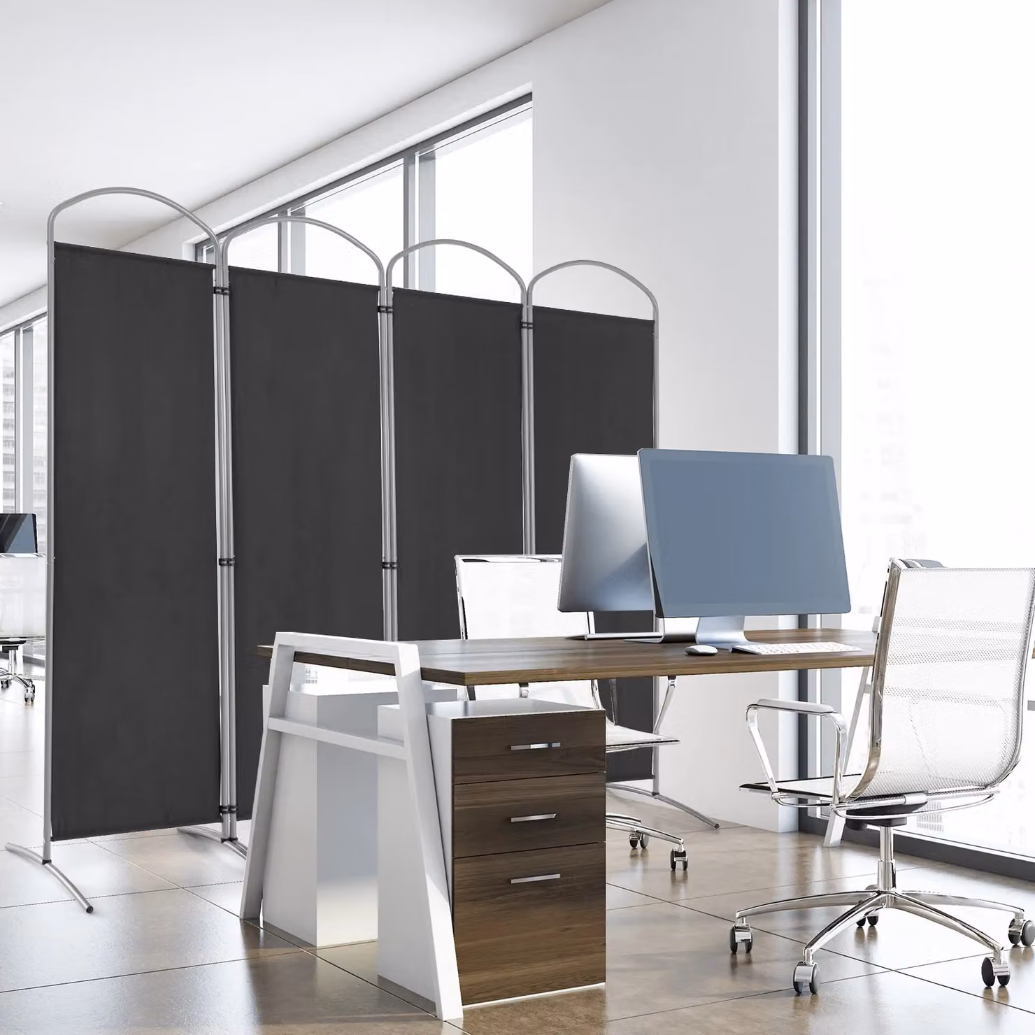 Costway 4 Panel Folding Privacy Screen Room Divider in Grey, Height: 188 cm – 3