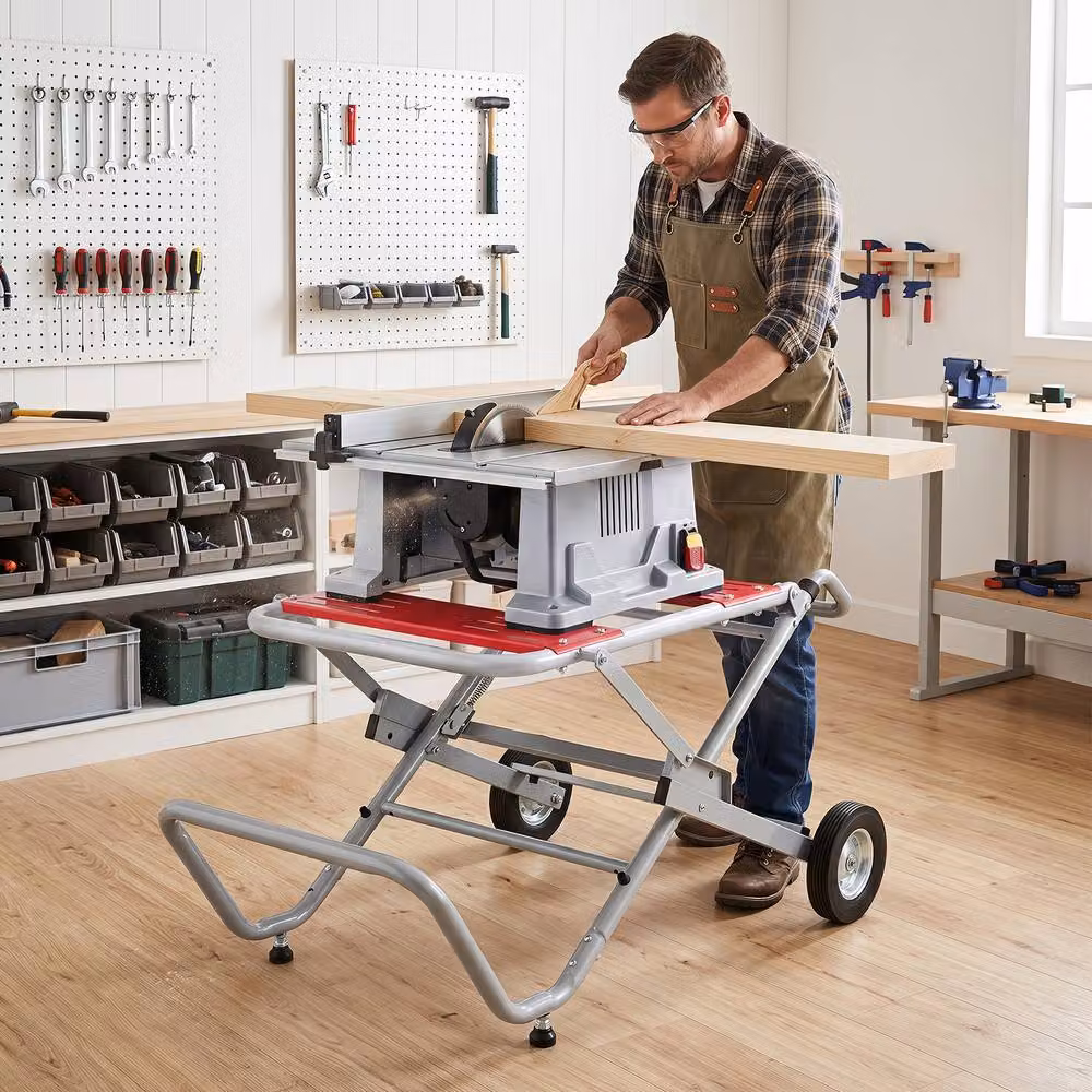 Costway Portable Table Saw Stand with Rollable and Foldable Metal Base in Red – 4
