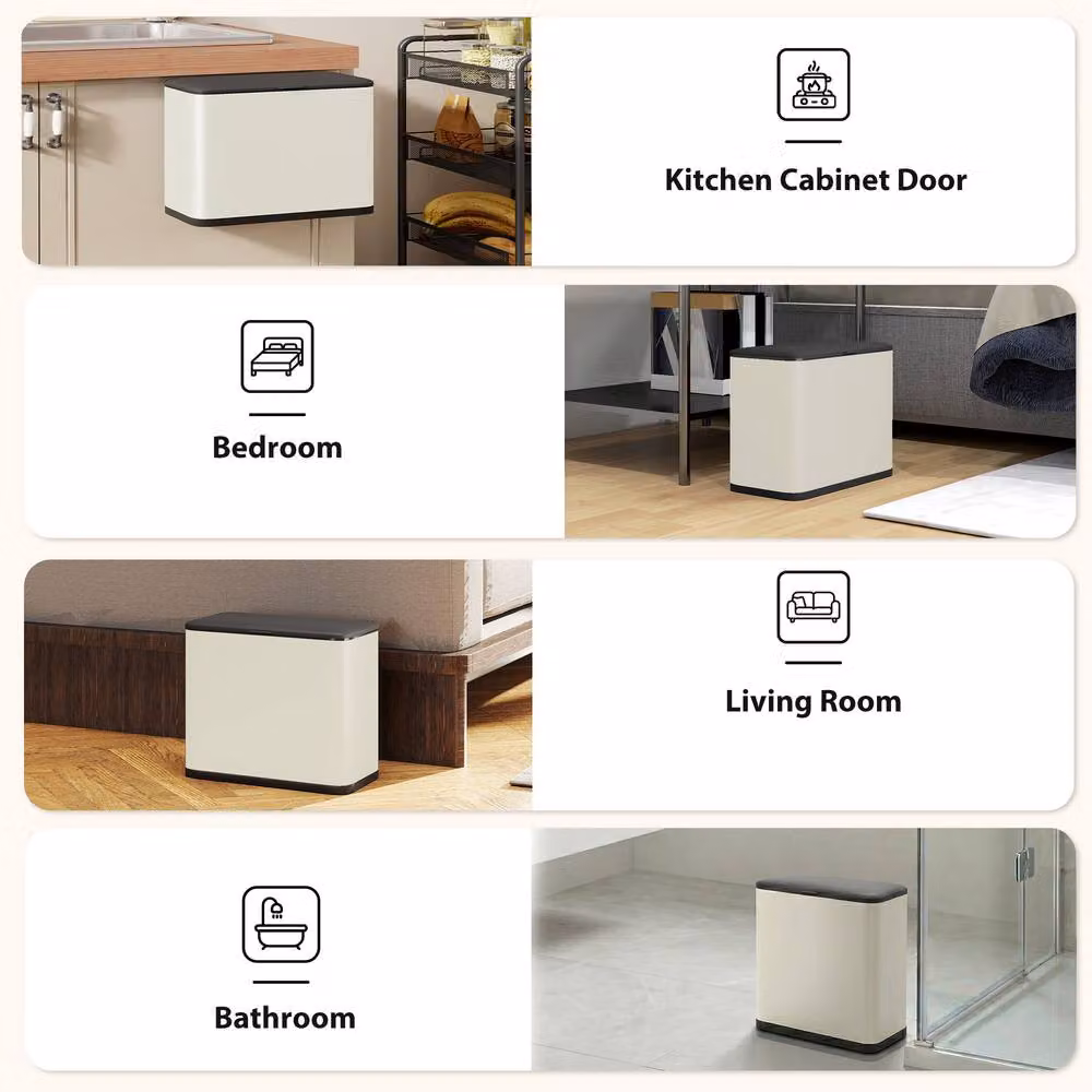 STILVORA 8 L Wall Mounted Stainless Steel Kitchen Bin with Lid and Removable Inner Bucket in Beige – 7