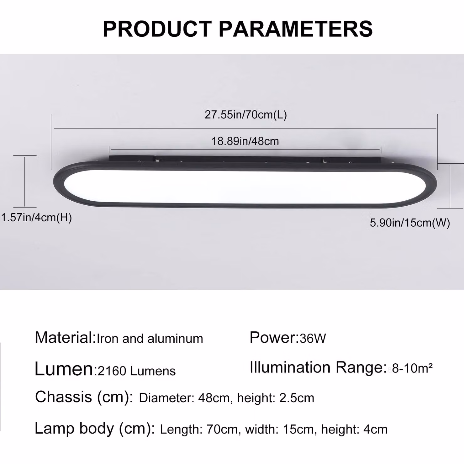Garwarm LED Linear Ceiling Light, Black, 70 cm – 3