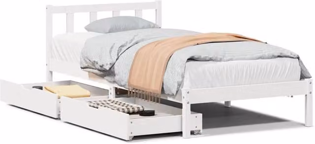 Berkfield Home Single Solid Wood Pine Bed Frame in White, W/D/H: 90 x 190 x 69.5 cm