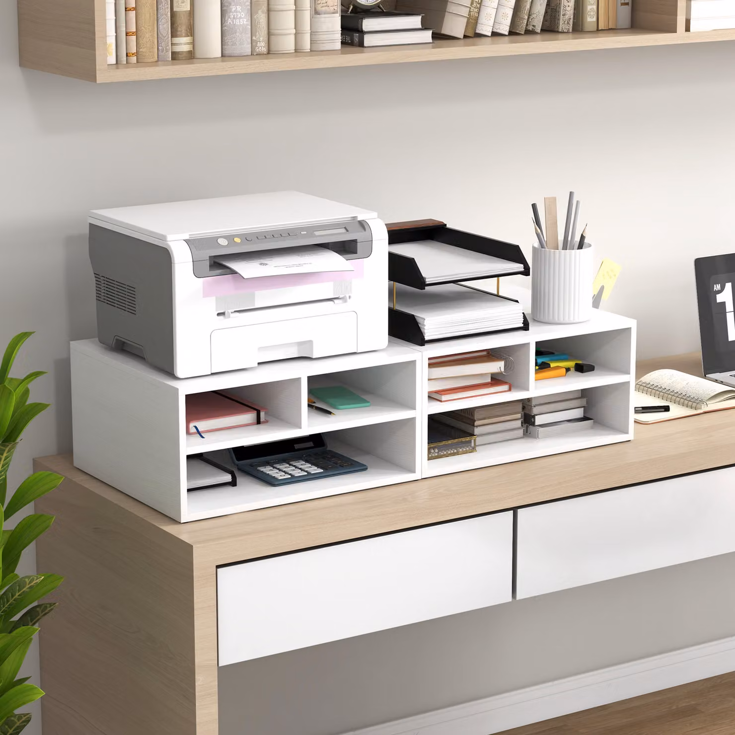 HOMCOM Three-Compartment Printer Storage Cabinet in White – 3