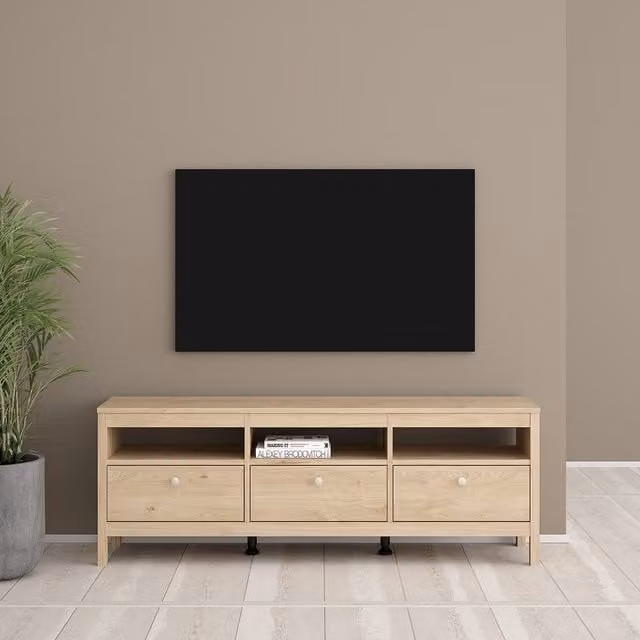 Furniture To Go Madrid 3 Drawer TV Unit in Jackson Hickory Oak Brown
