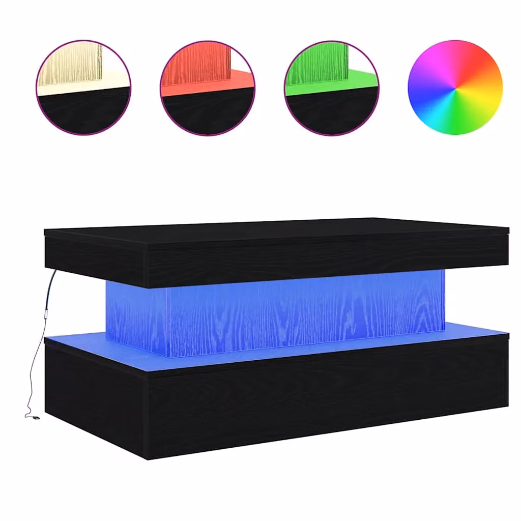 Berkfield Home Modern Black Oak Coffee Table with LED Lights, W/D/H: 90 x 50 x 40 cm – 2