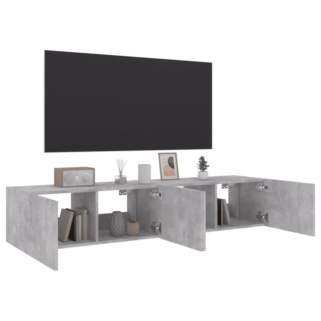 Berkfield Home Modern Wall Mounted TV Cabinets with Integrated LED Lights, 2 Pack, Concrete Grey, W/D/H: 80 x 35 x 31 cm – 3
